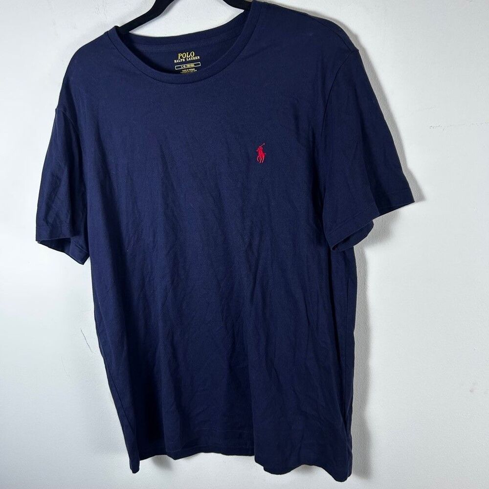 Polo Ralph Lauren T-Shirt Mens Large Navy Blue Red Pony Logo Cotton Crew Neck - Picture 3 of 7
